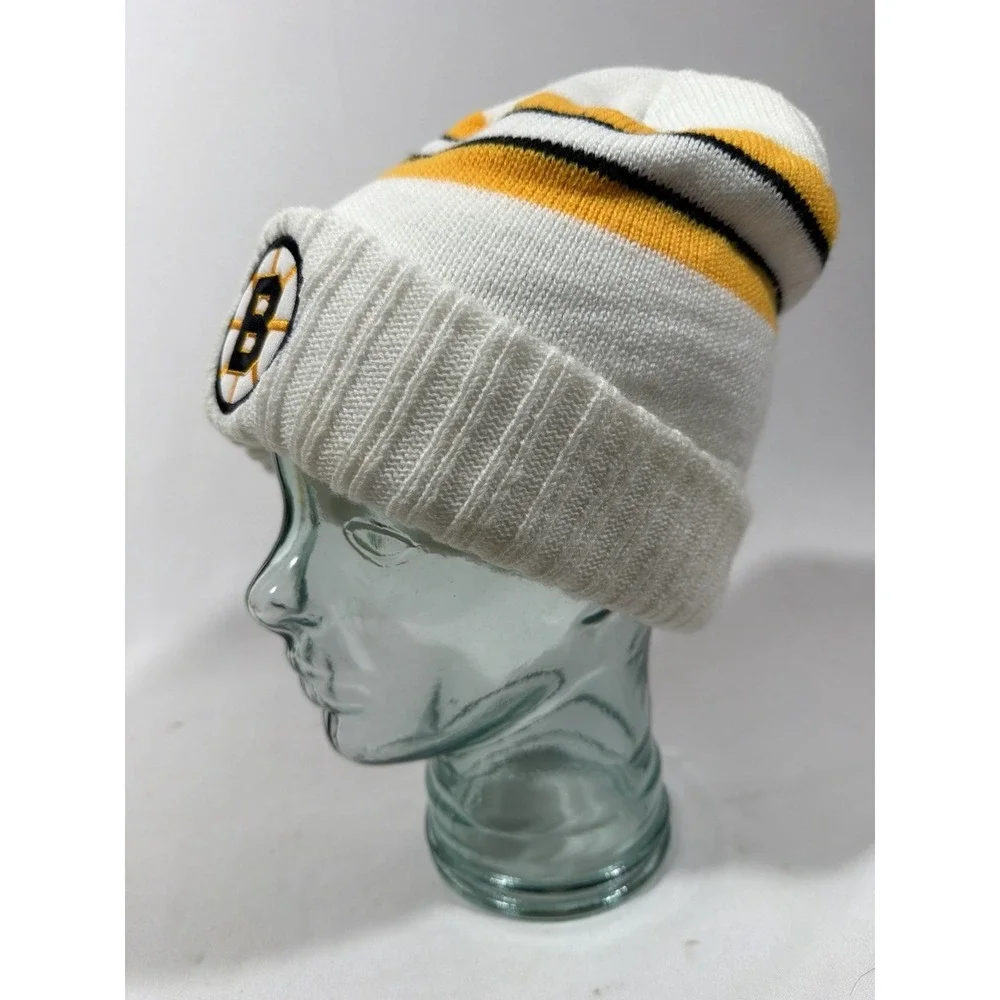 Vintage Boston Bruins Beanie White Stripe‎ NHL Hockey Streetwear Knit Cap